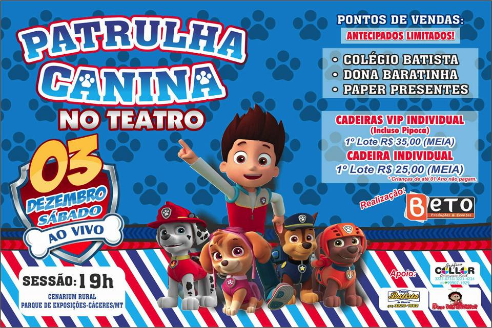 Show com a Patrulha Canina acontece hoje no Cenrio Rural