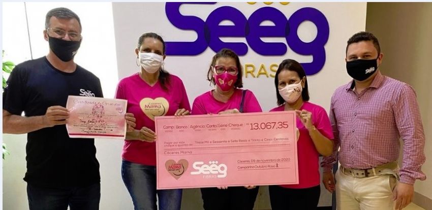 Campanha Vale Solidrio da Seeg Fibras entrega    cheque no valor de R$ 13 mil a Cceres Mama