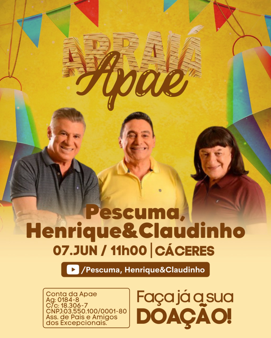 Pescuma, Henrique e Claudinho fazem  live neste domingo em prol da APAE