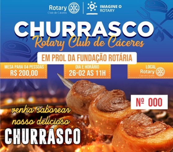 Rotary Club de  Cceres promove churrasco neste domingo, dia 26