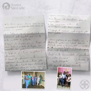 Carta de ex-paciente surpreende profissionais do Hospital So Luiz