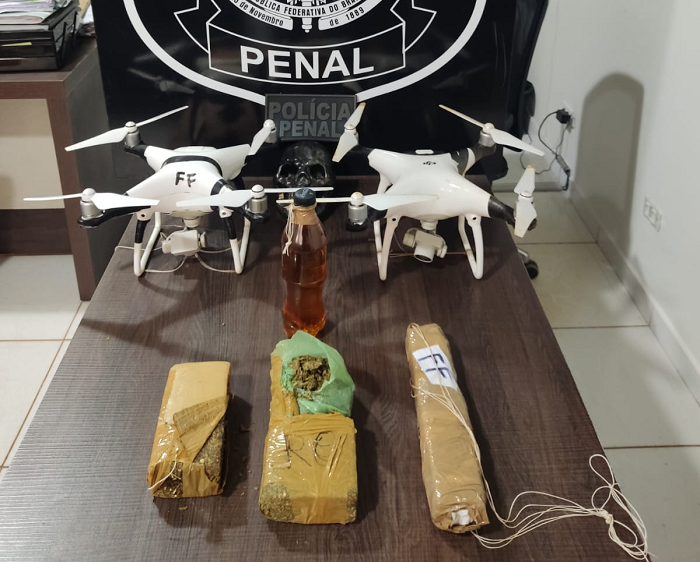  Policiais penais interceptam drones com drogas e bebida que seriam arremessados na Penitenciria Mata Grande